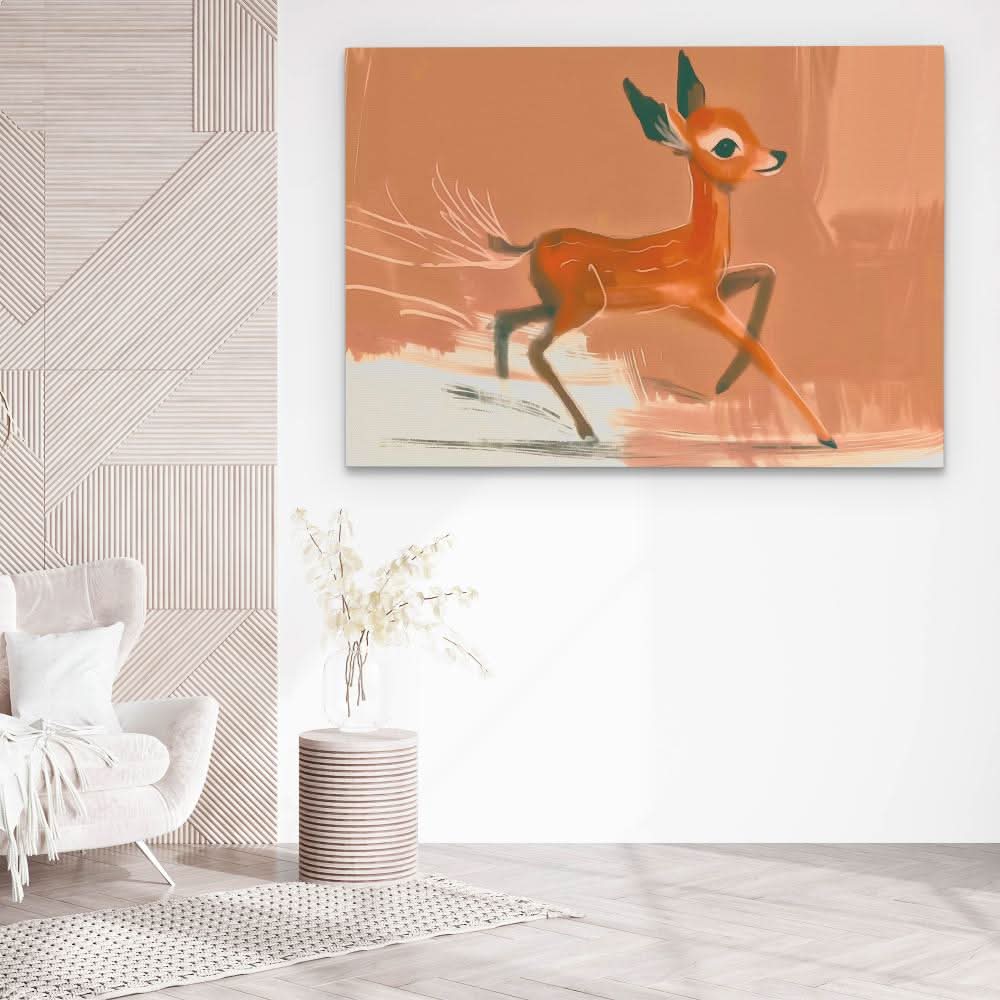 Racing Fawn - Watercolor Brown Canvas Wall Art