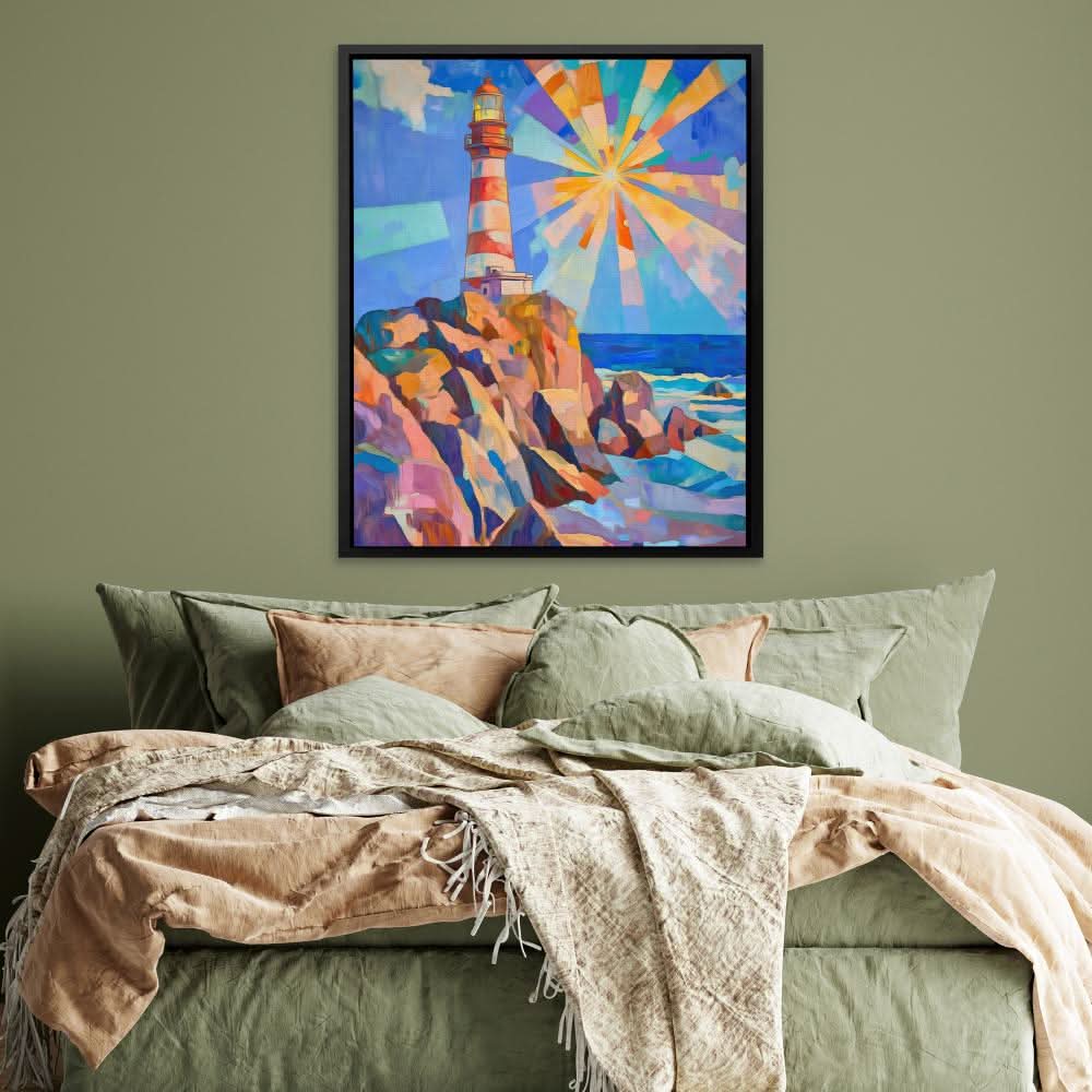 Radiant Beacon - Coastal Wall Art in Black Frame