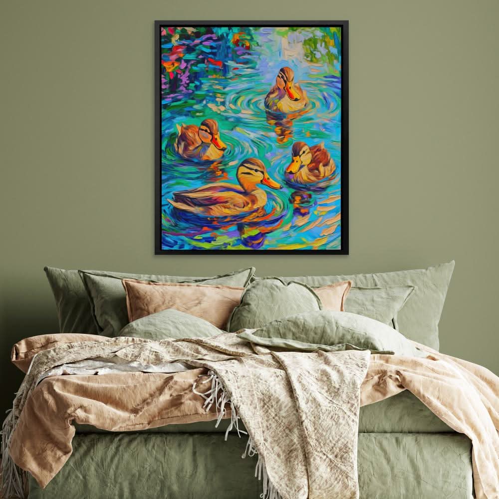 Radiant Ducklings - Blue Canvas Wall Art