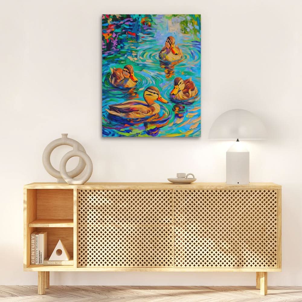 Radiant Ducklings - Duck Wall Art in Black Frame
