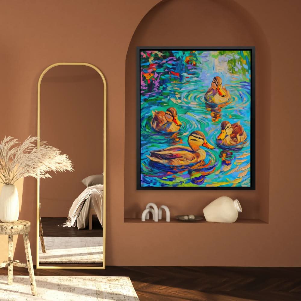 Radiant Ducklings - Blue Wall Art for Living Room