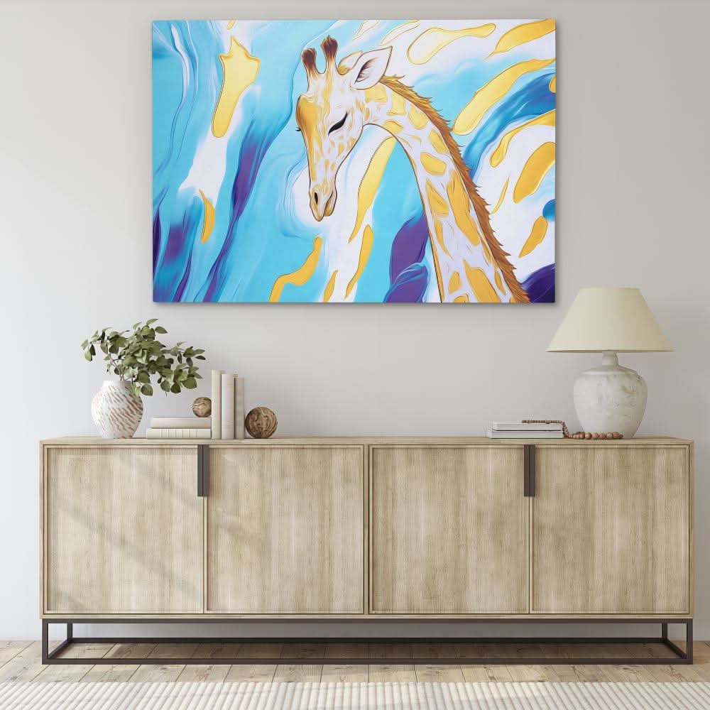 Radiant Tranquility Giraffe - Giraffe Wall Art in Black Frame