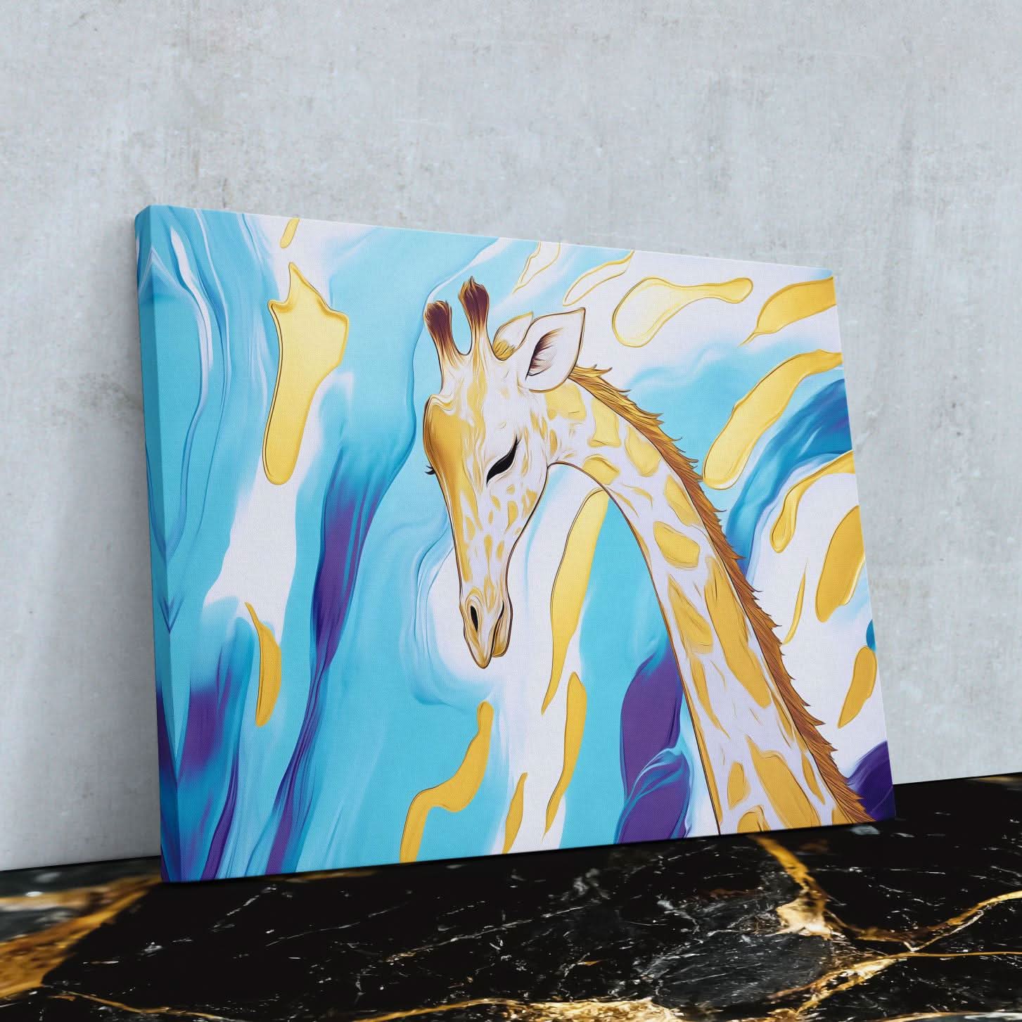 Radiant Tranquility Giraffe - Blue Canvas Print