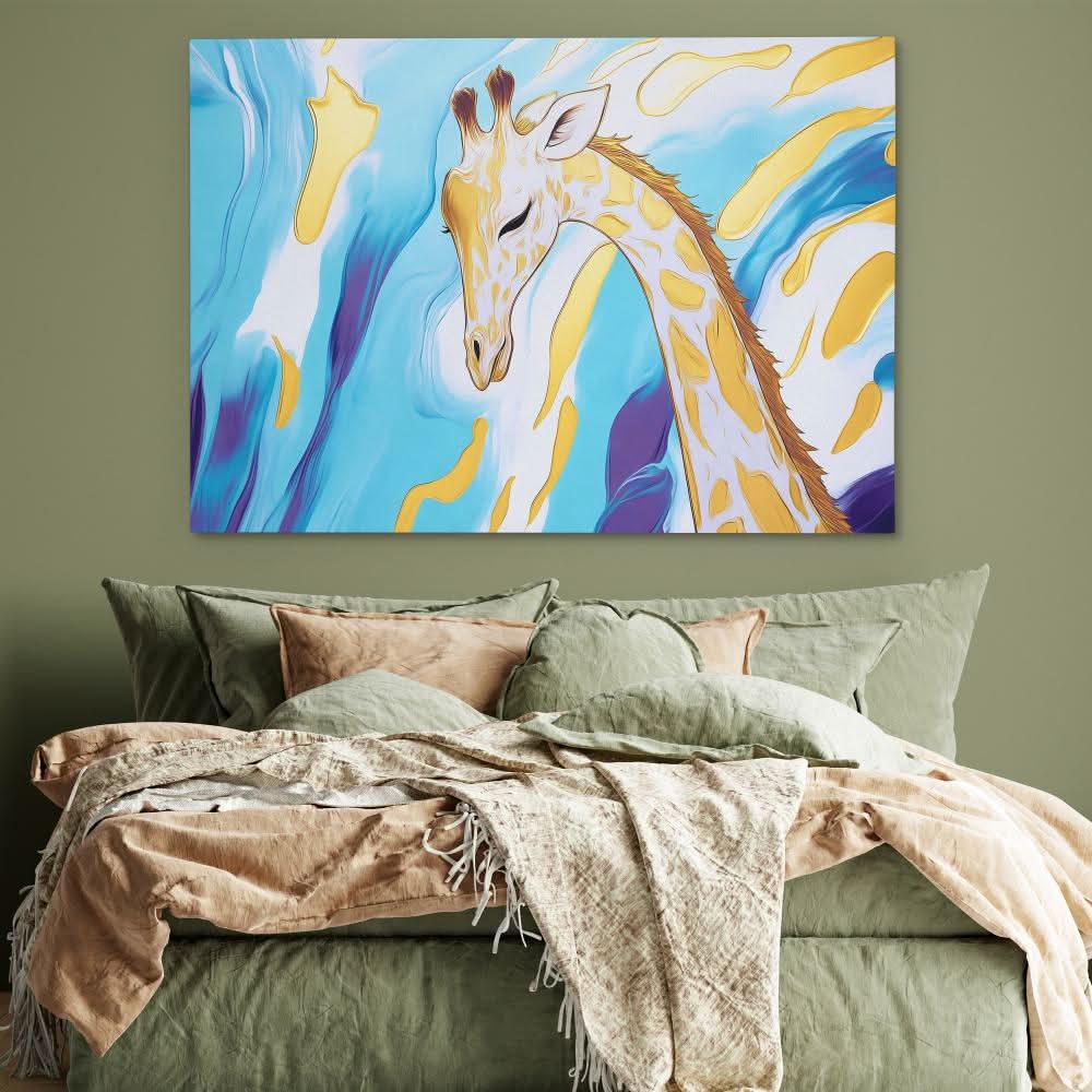 Radiant Tranquility Giraffe - Abstract Blue Canvas Wall Art