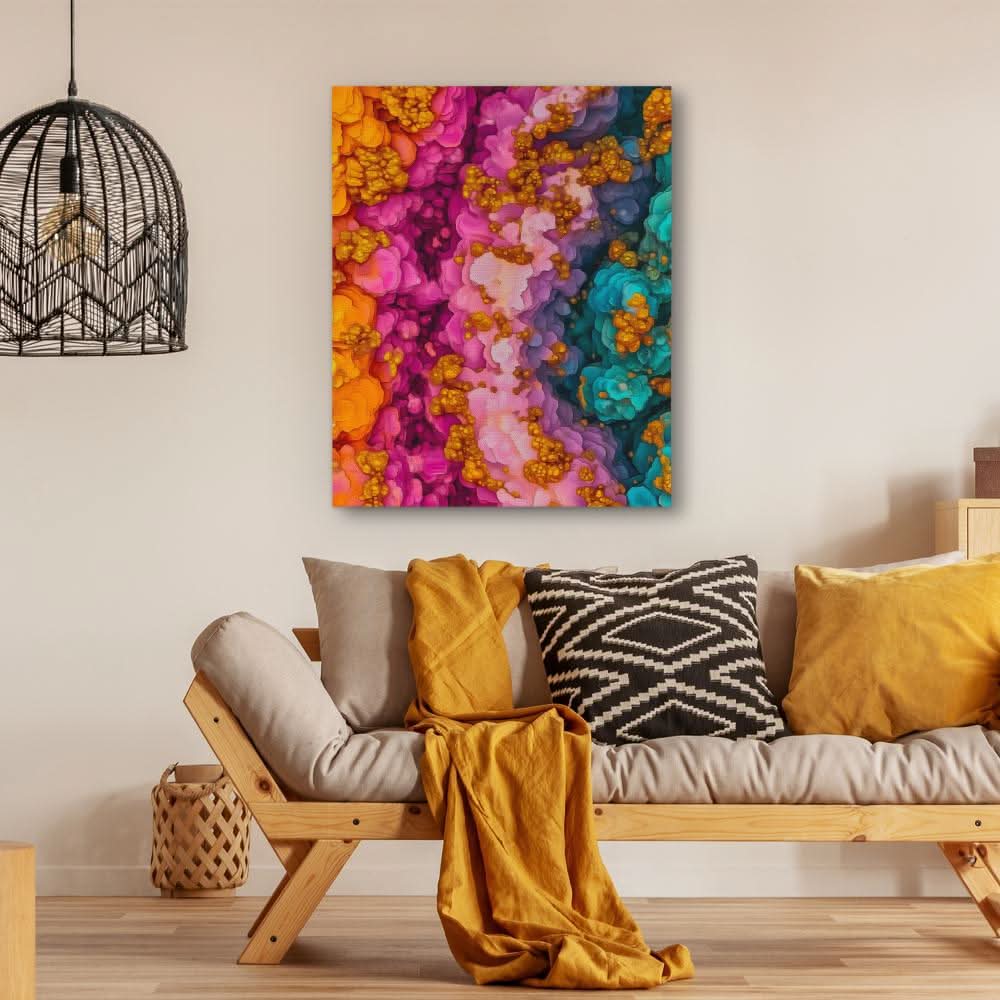 Rainbow Bloom - Abstract Wall Art in Black Frame