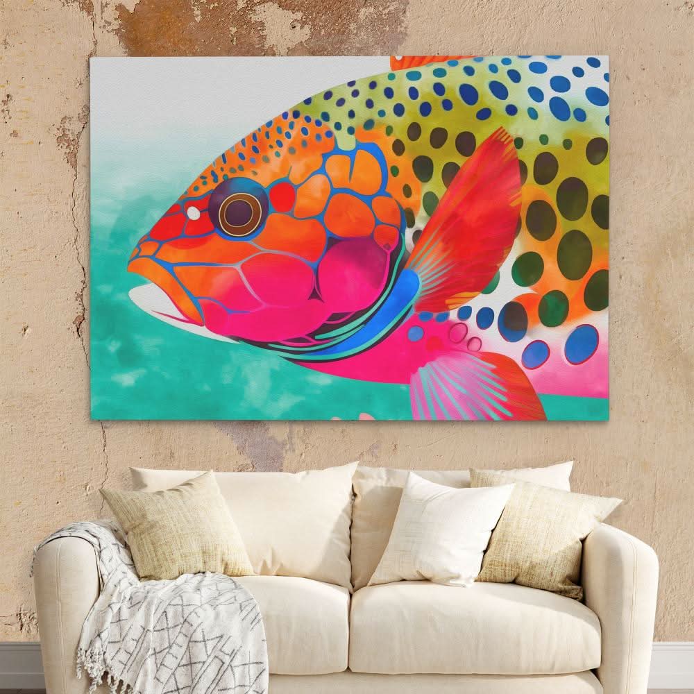 Rainbow Fish - Modern Wall Art in Black Frame