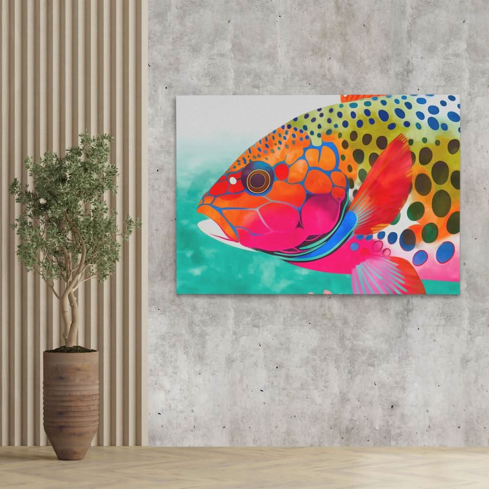 Rainbow Fish - Beach Wall Art in Black Frame