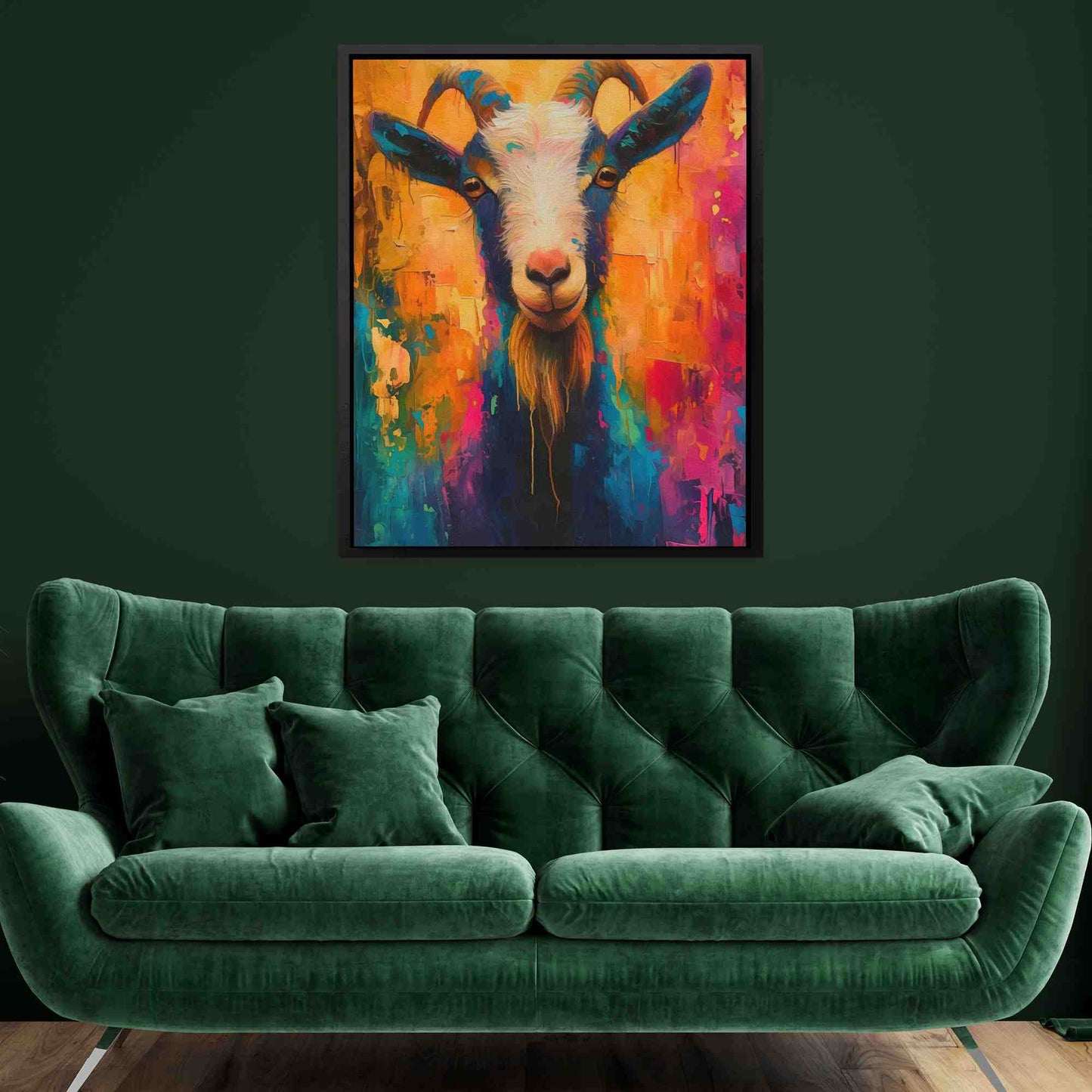 Rainbow Goat - Farmhouse Wall Art in Black Frame