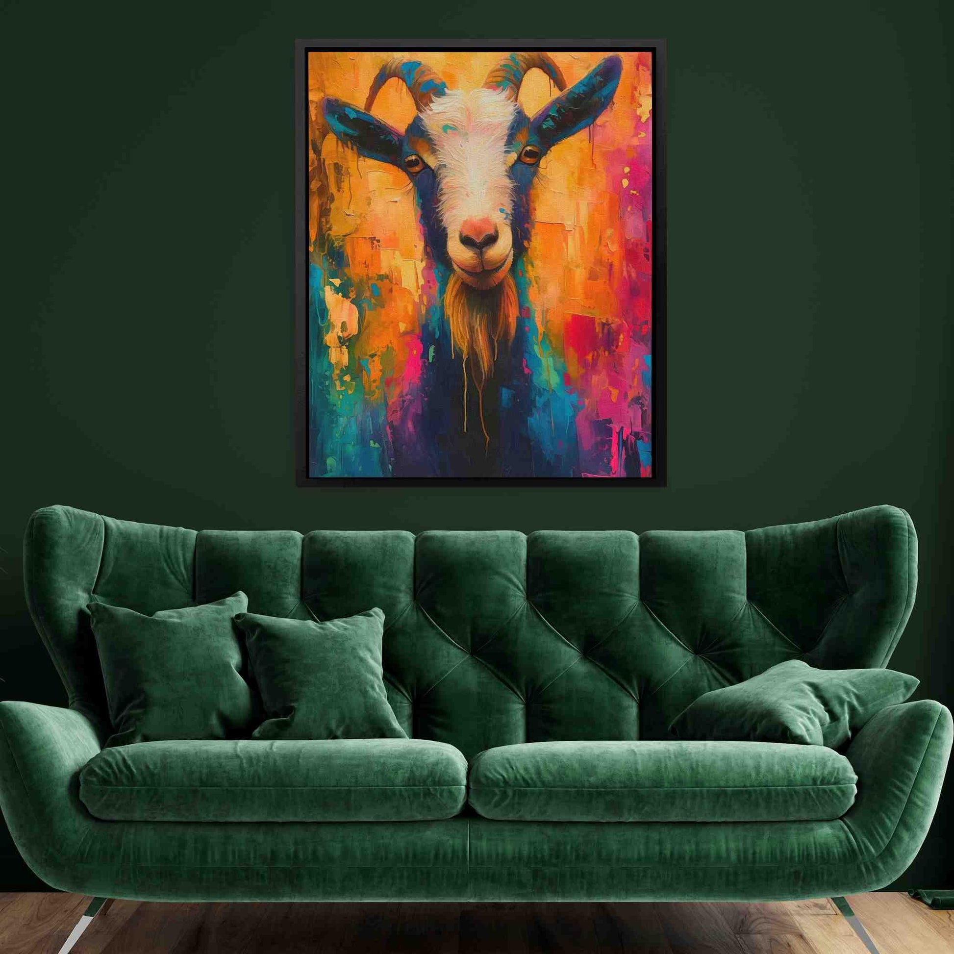 Rainbow Goat - Farmhouse Wall Art in Black Frame