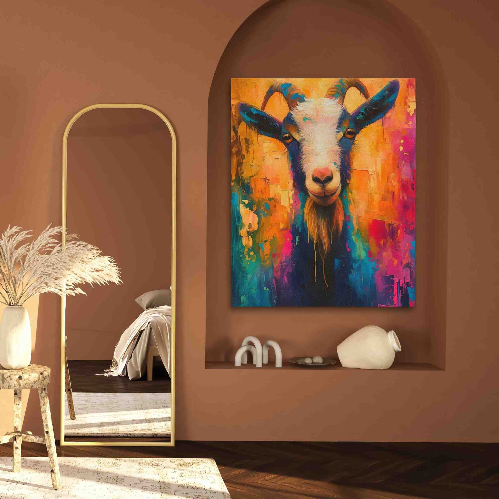 Rainbow Goat - Colorful Canvas Wall Art
