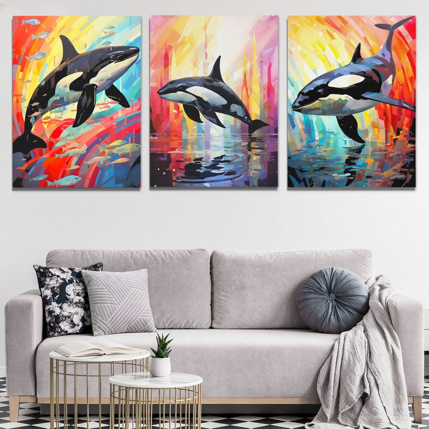 Rainbow Orca Pod (3) Set - Luxury Wall Art