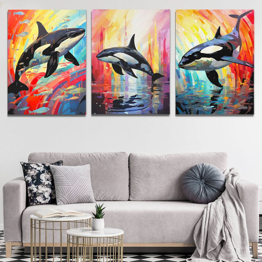 Rainbow Orca Pod (3) Set - Luxury Wall Art