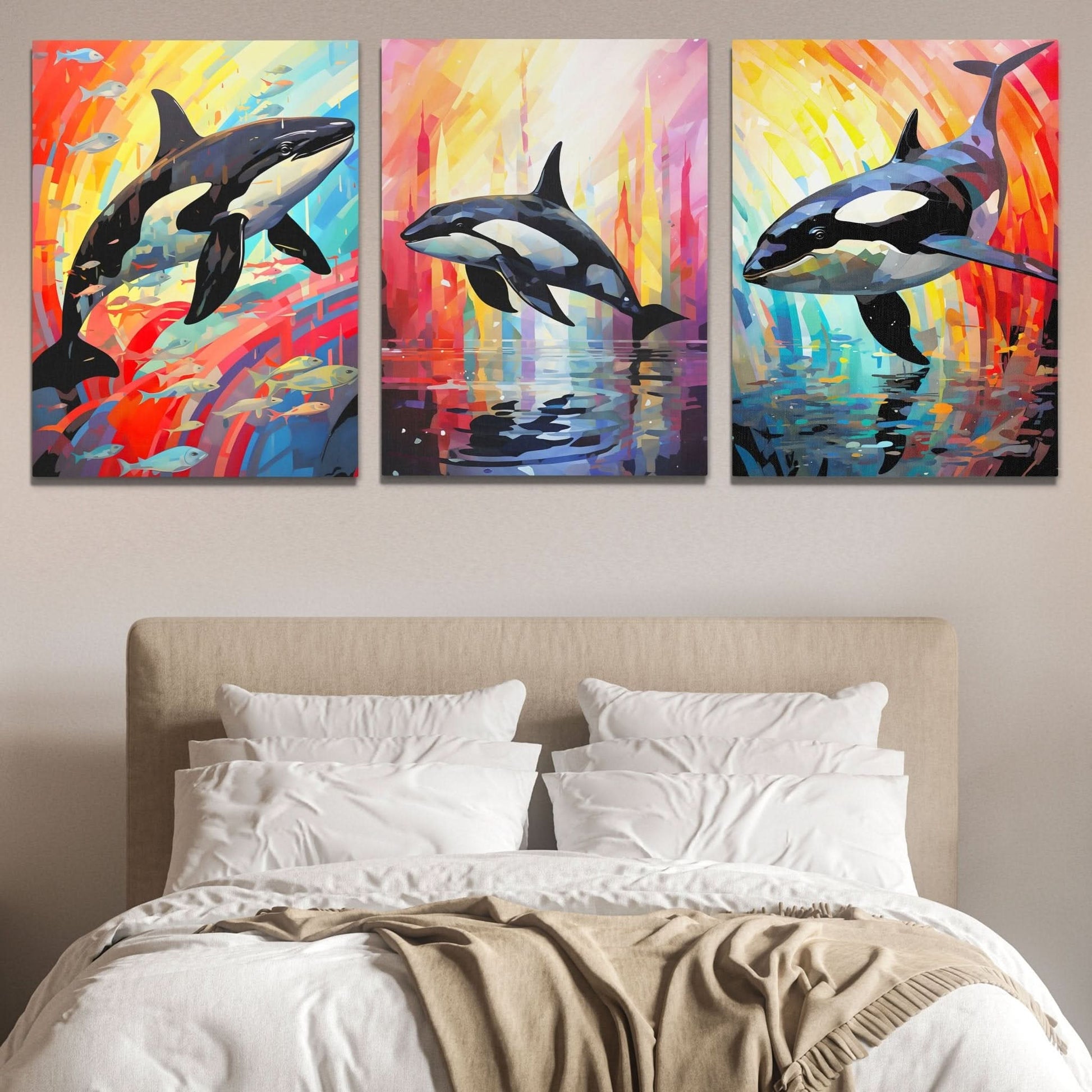 Rainbow Orca Pod (3) Set - Luxury Wall Art