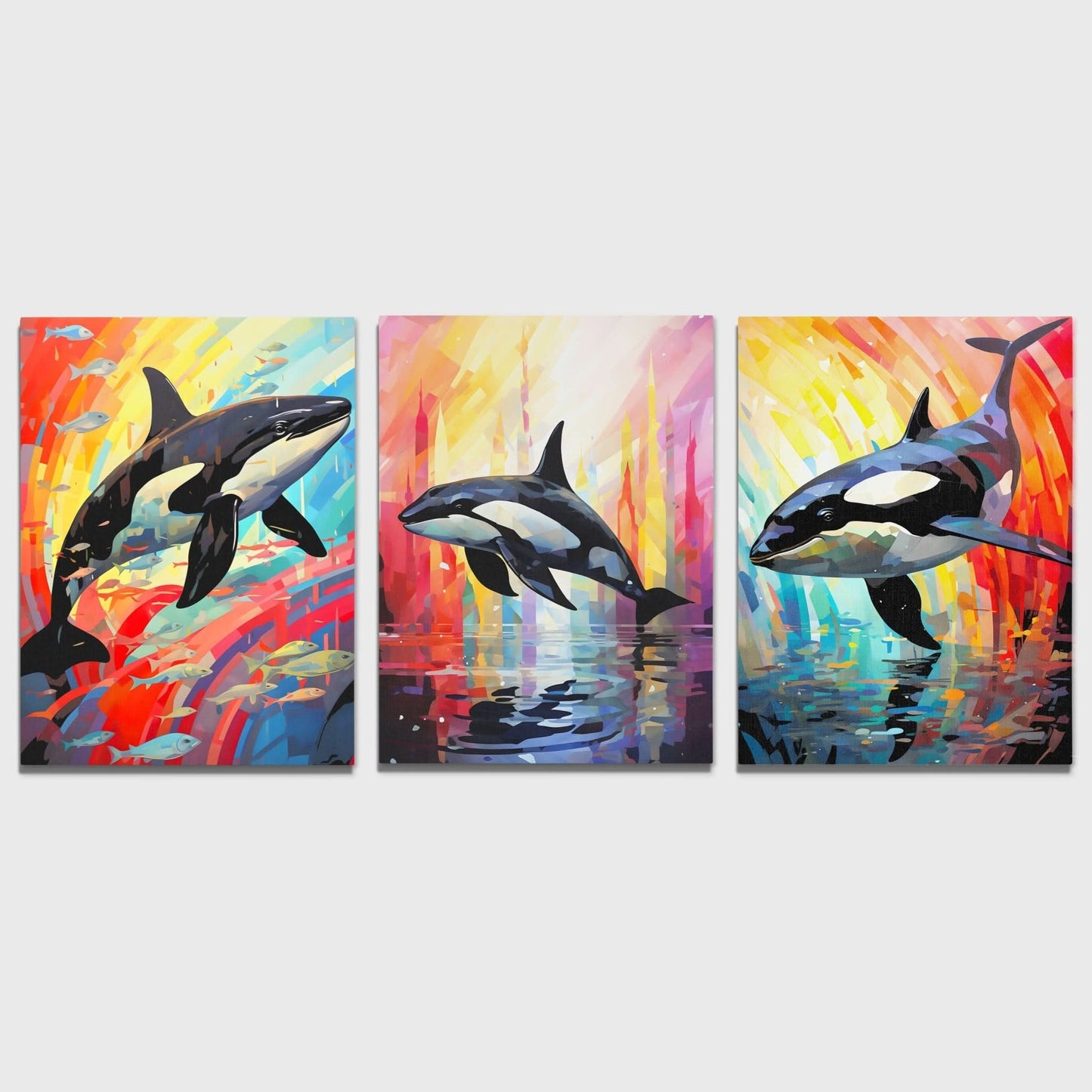 Rainbow Orca Pod (3) Set - Luxury Wall Art