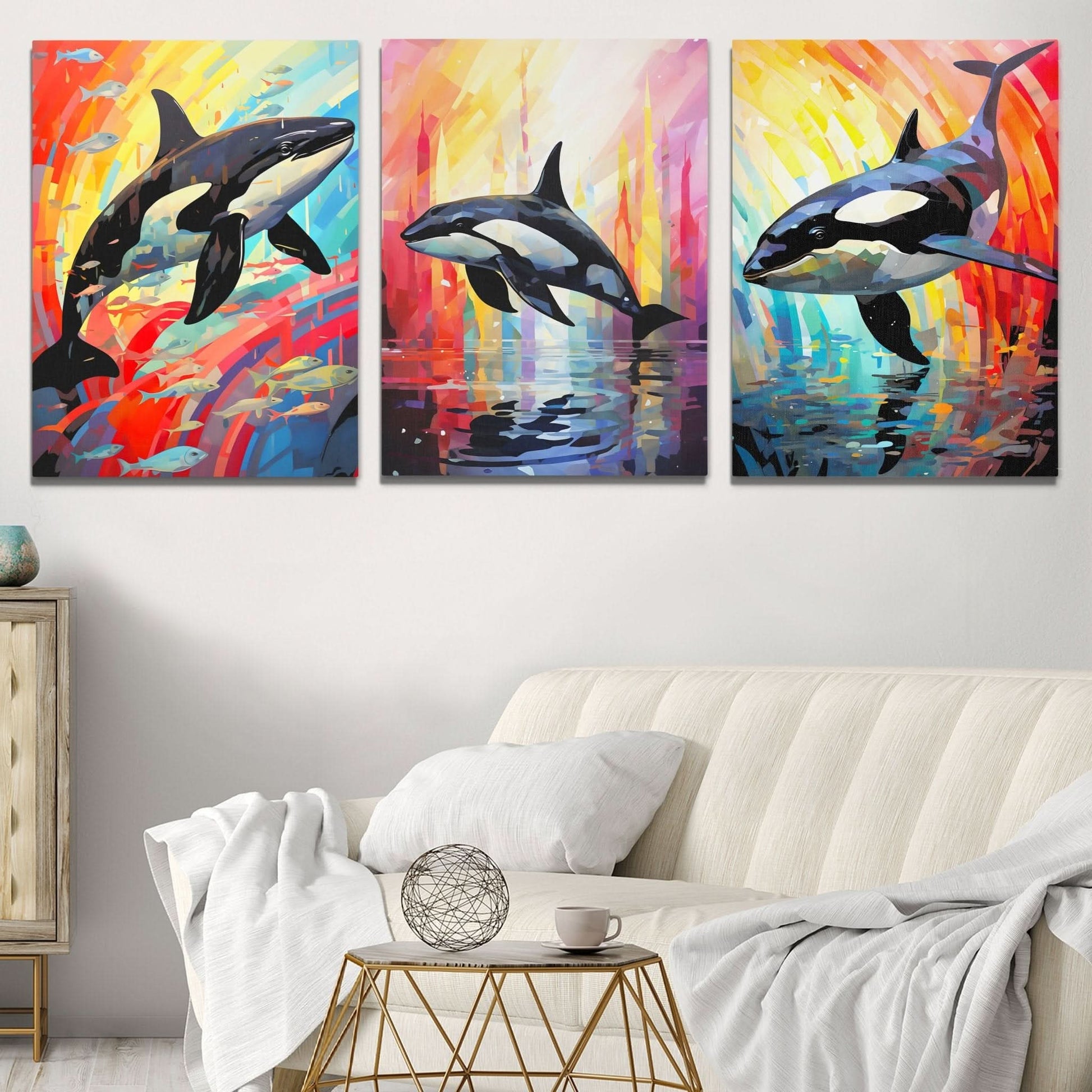 Rainbow Orca Pod (3) Set - Luxury Wall Art
