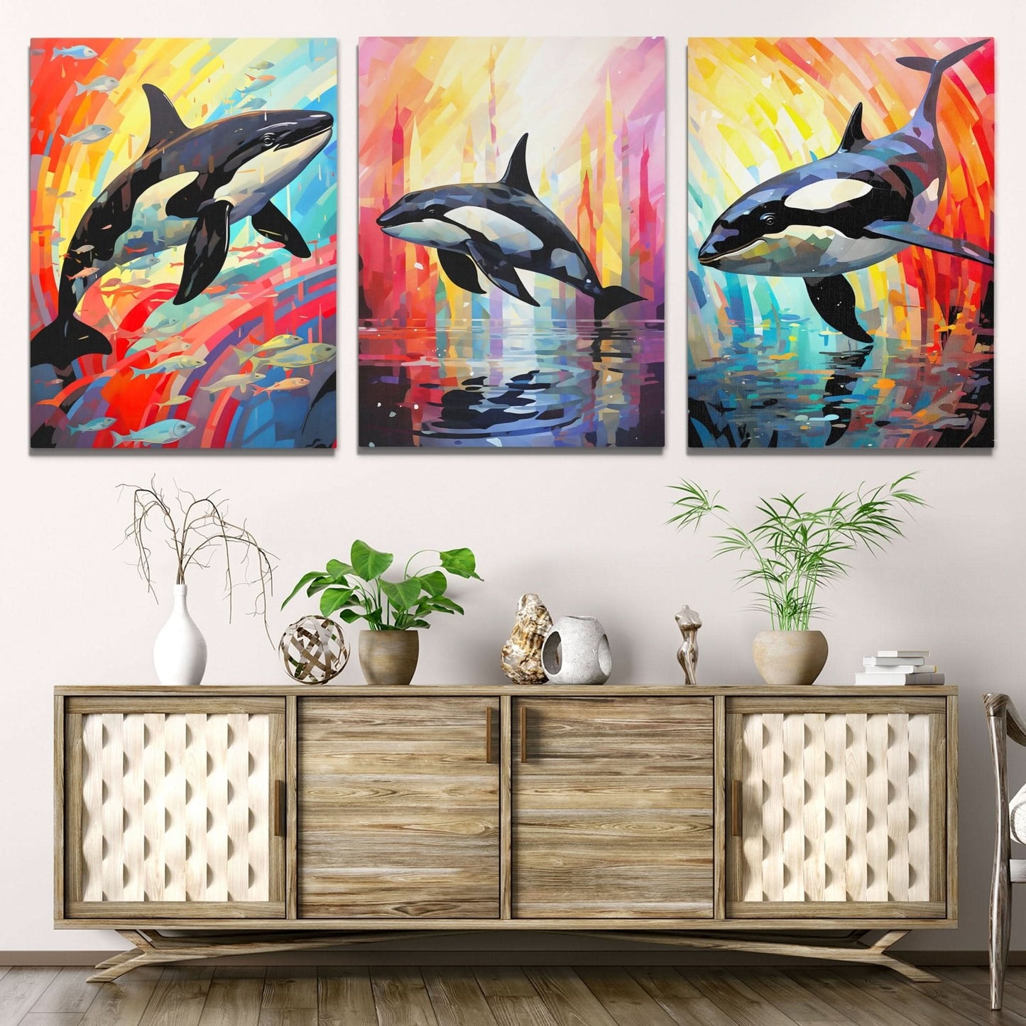 Rainbow Orca Pod (3) Set - Luxury Wall Art