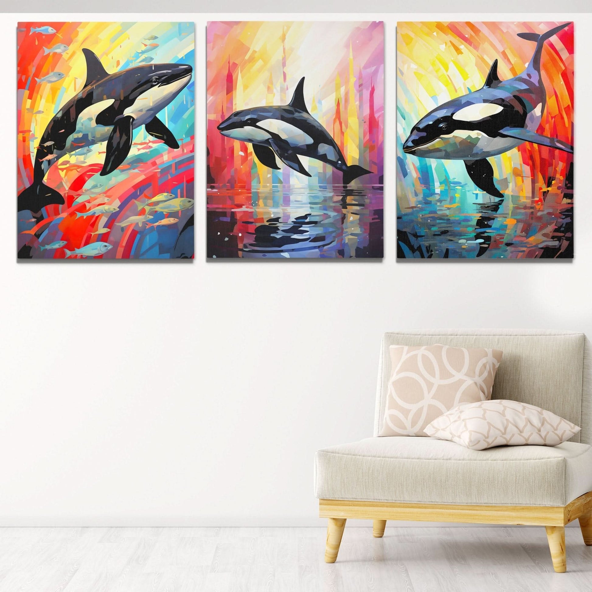 Rainbow Orca Pod (3) Set - Luxury Wall Art