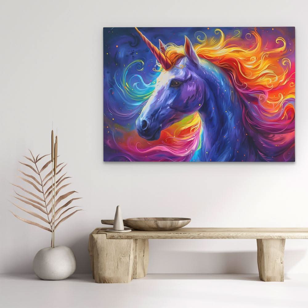 Rainbow Unicorn Magic - Fantasy Wall Art in Black Frame