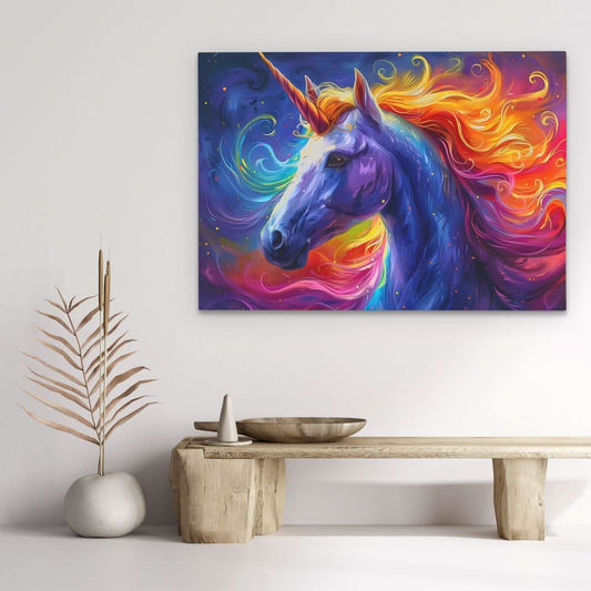 Rainbow Unicorn Magic - Fantasy Wall Art in Black Frame