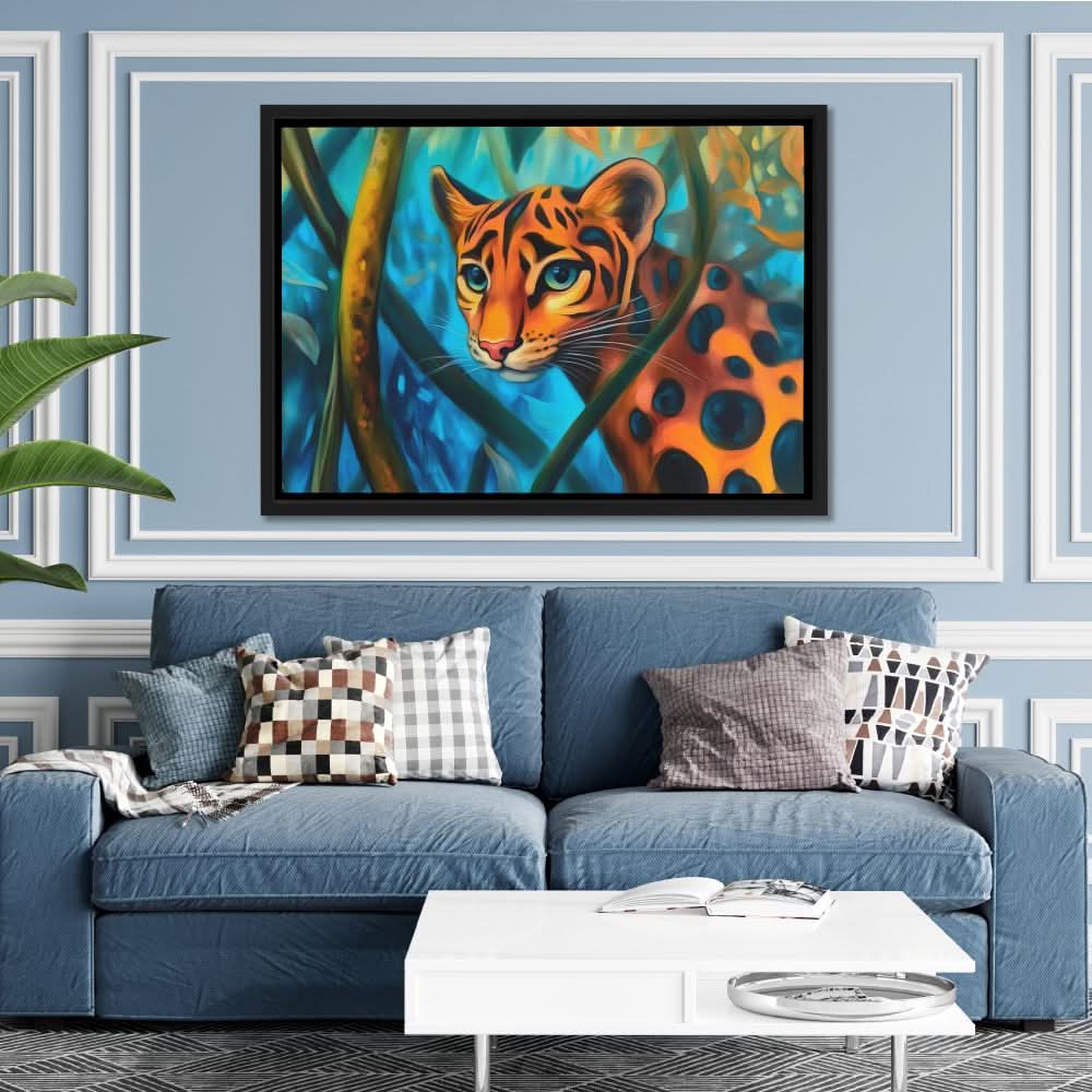 Rainforest Feline - Blue Jungle Canvas Print