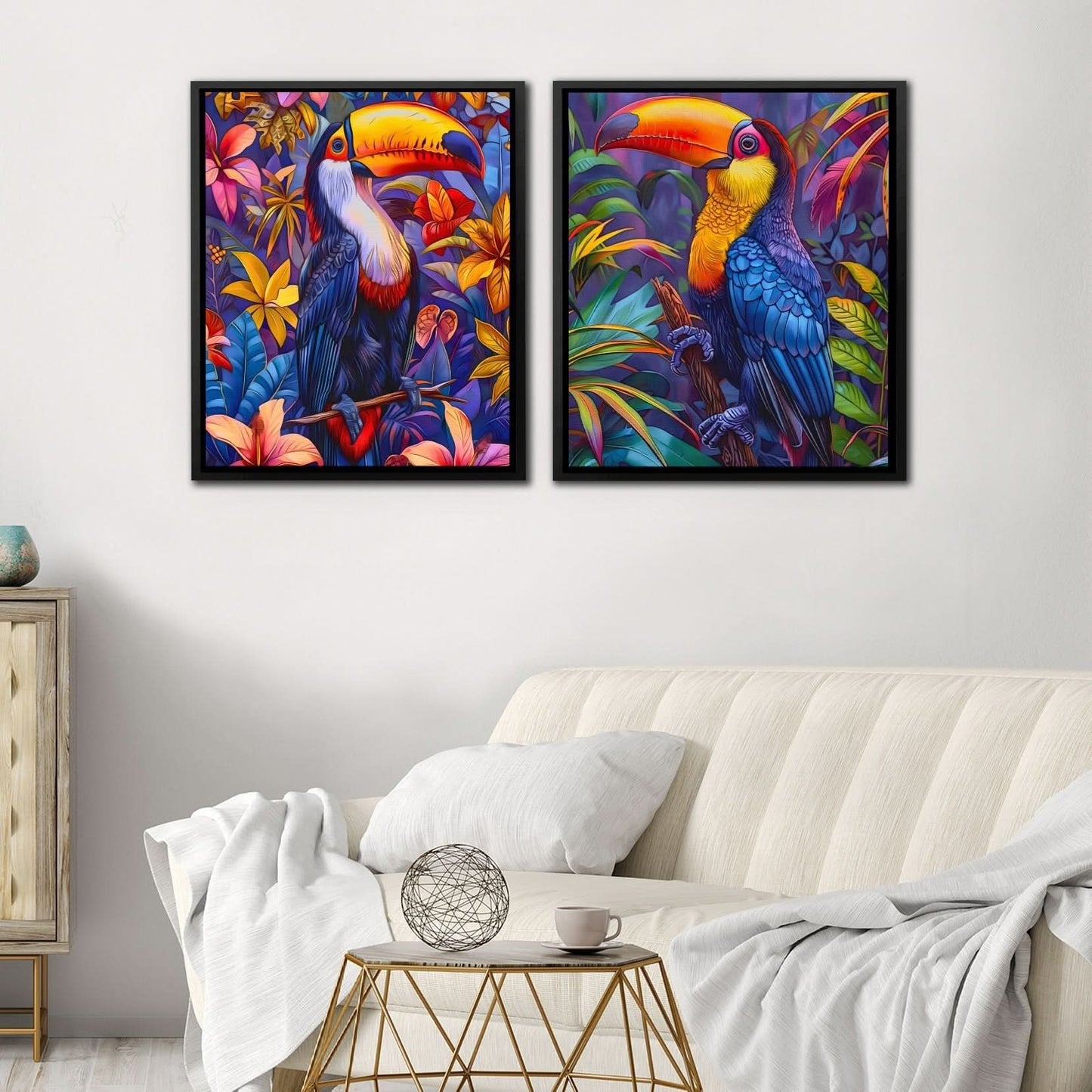 Rainforest Toucans - Bird Wall Art in Black Frame