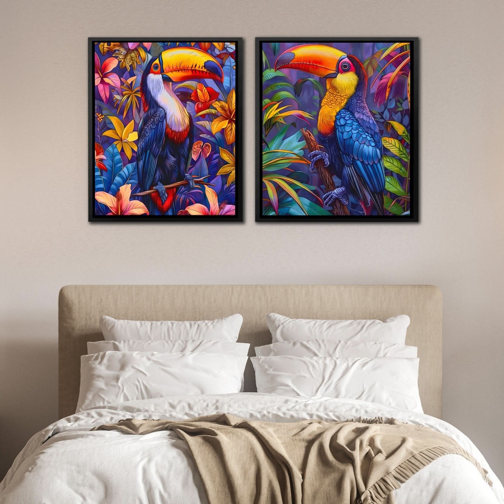 Rainforest Toucans - Surrealism Wall Art in Black Frame
