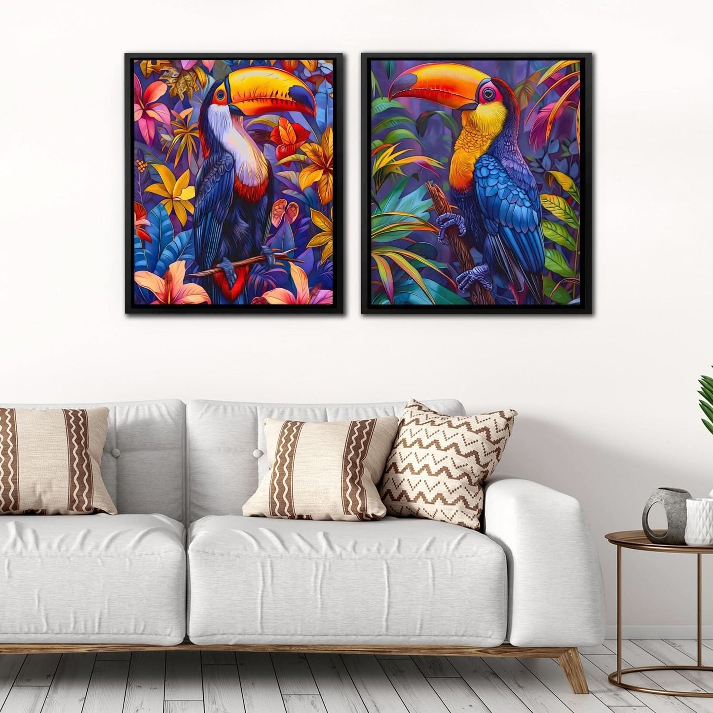 Rainforest Toucans - Surrealism Blue Canvas Wall Art