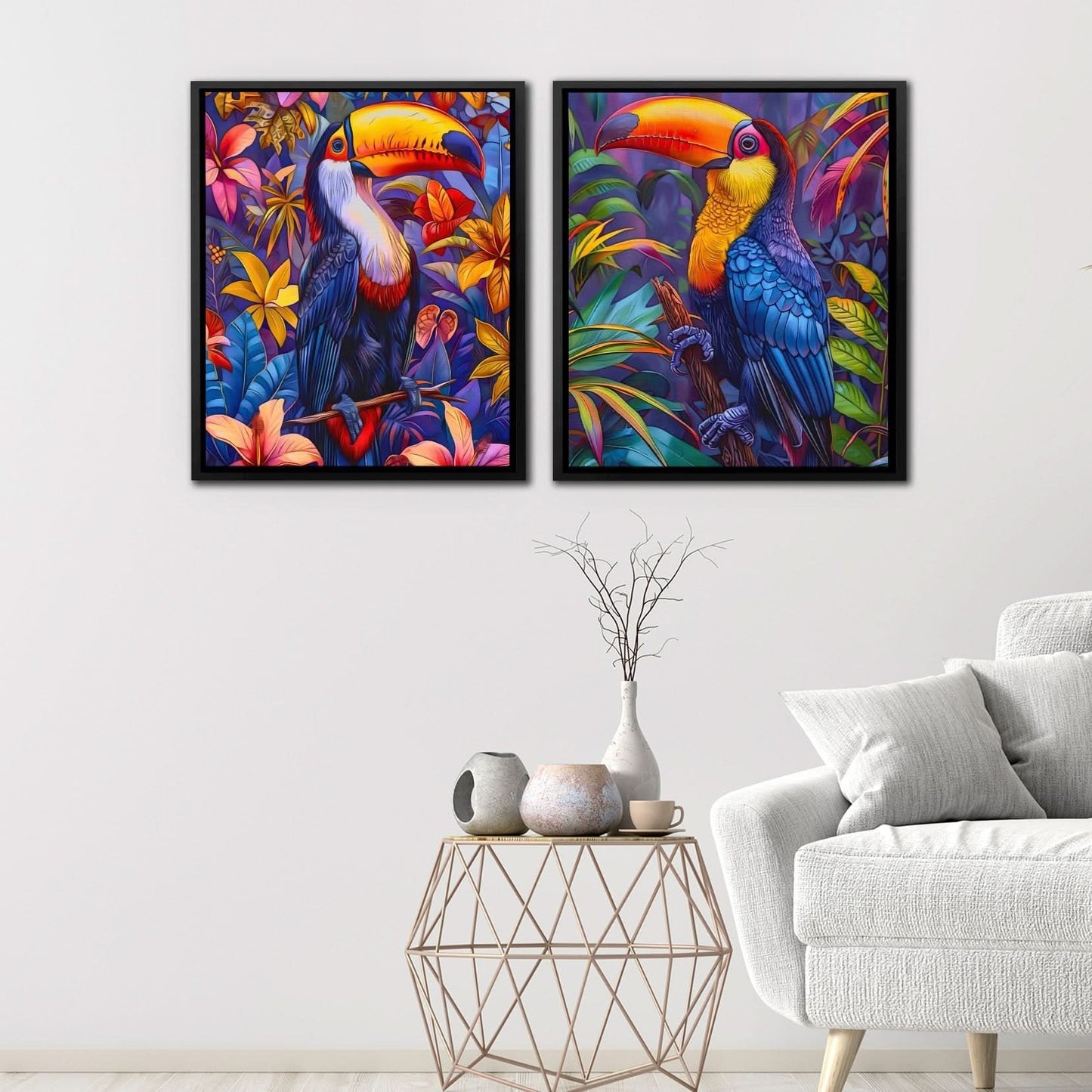 Rainforest Toucans - Blue Wall Art for Living Room