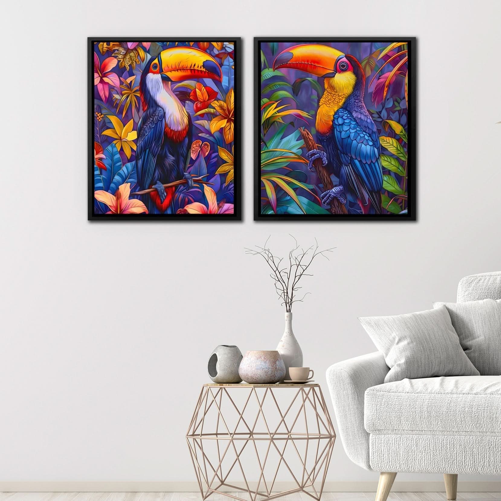Rainforest Toucans - Blue Wall Art for Living Room