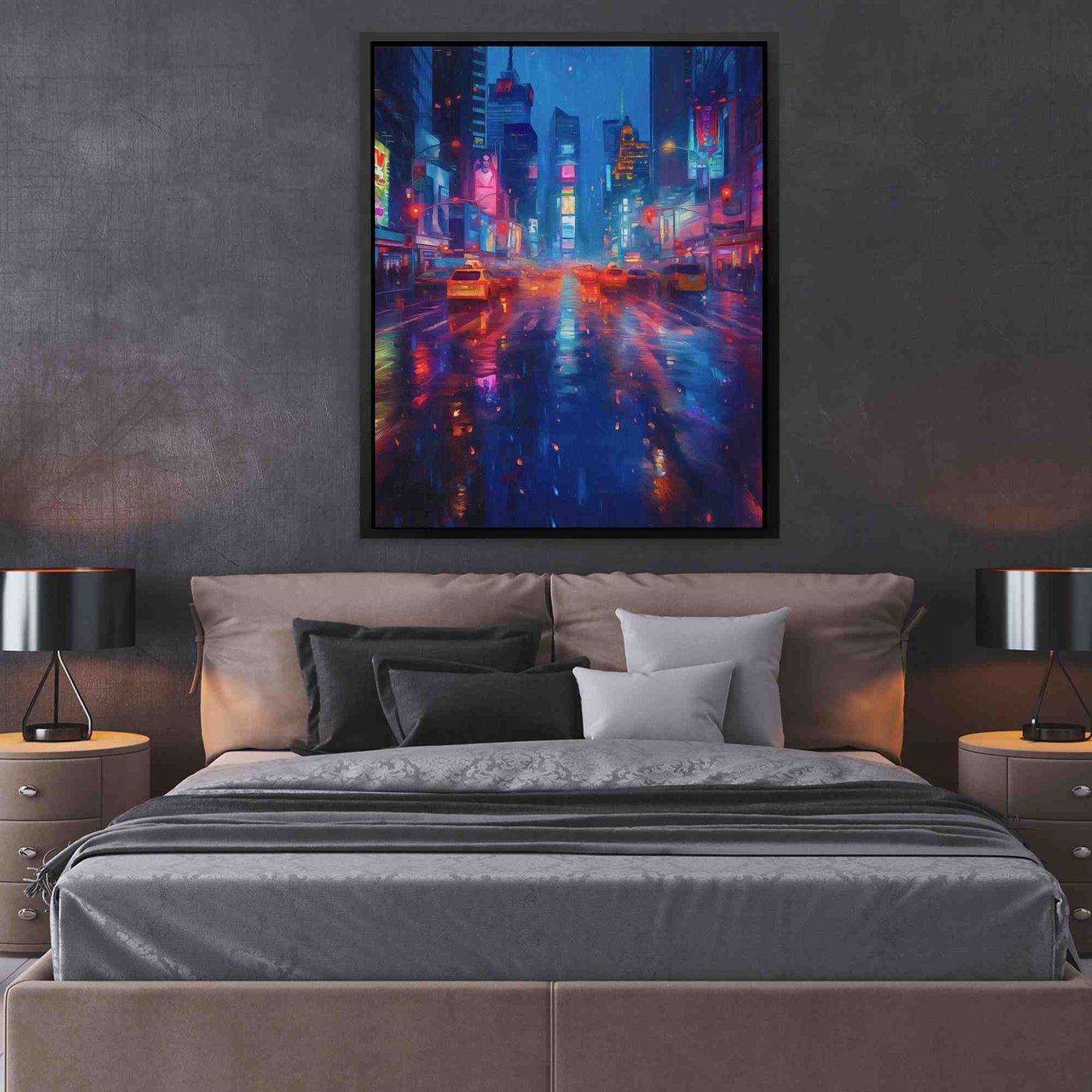 Rainy Streets - City Wall Art in Black Frame