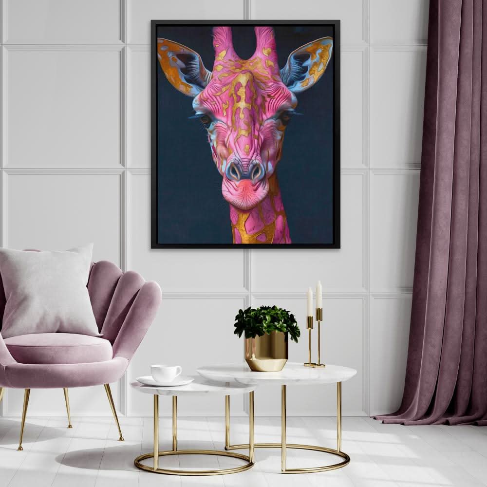 Rare Giraffe - Modern Pink Canvas Wall Art
