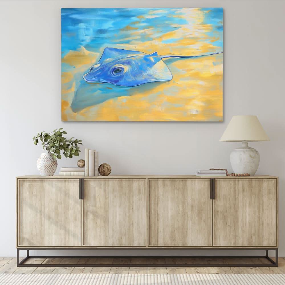 Ray of the Shallows - Blue Canvas Wall Art