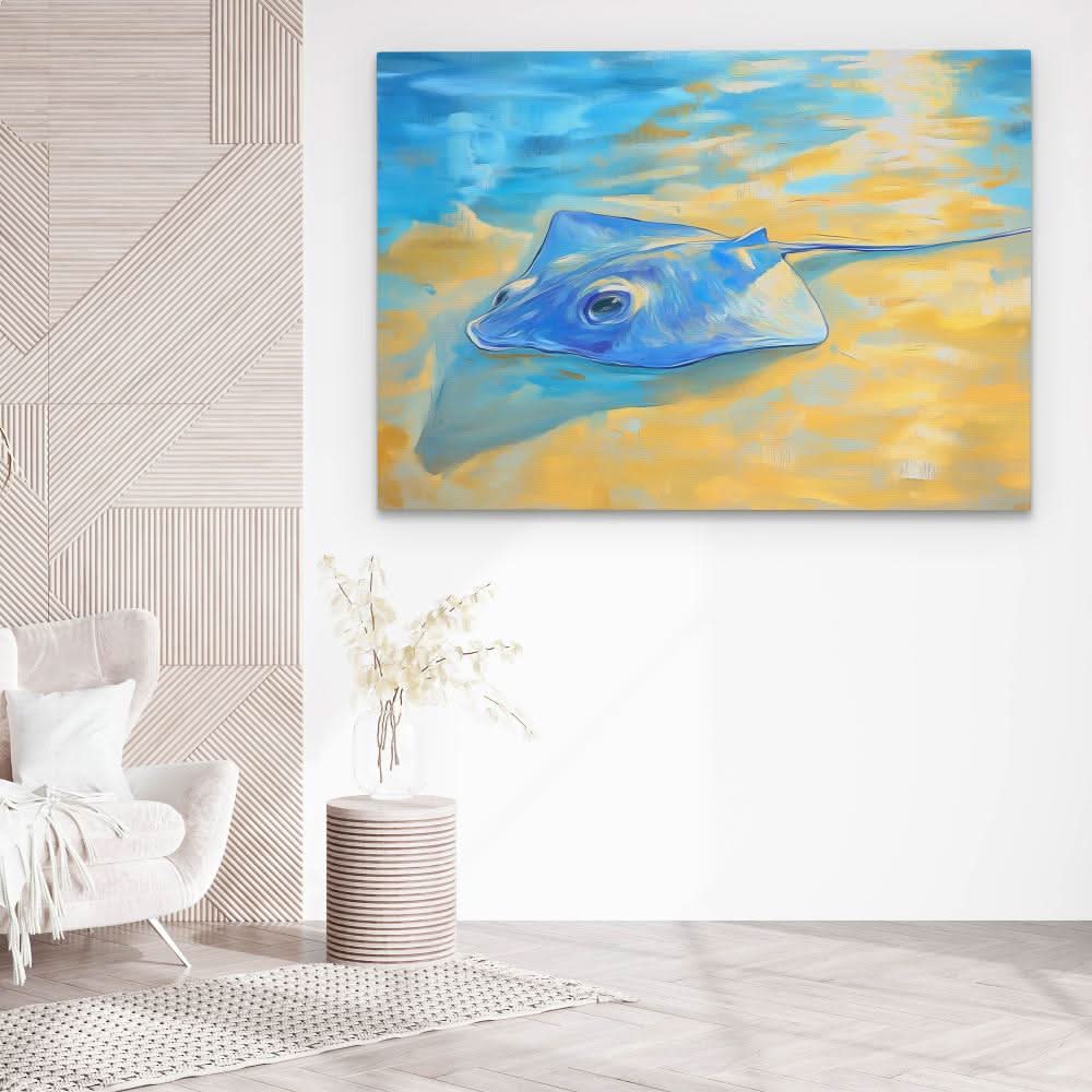 Ray of the Shallows - Blue Coastal Canvas Print