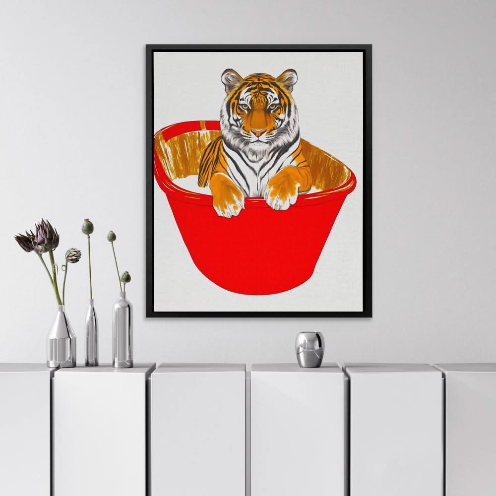 Red Bath Tiger - Bold Art for Studio
