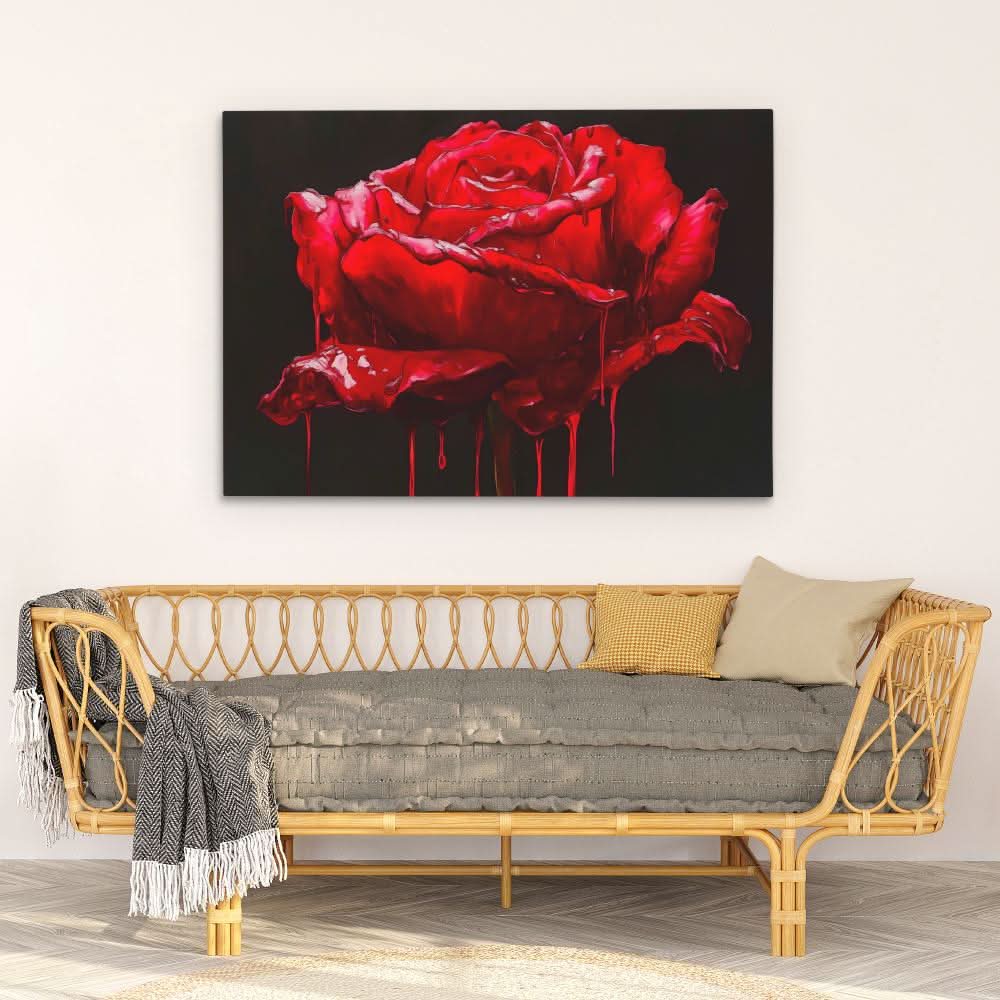 Red Rose Dripping - Large Abstract Canvas Print