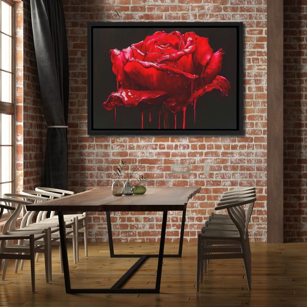 Red Rose Dripping - Red Floral Canvas Print