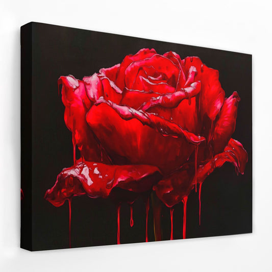Red Rose Dripping - Dark Academia Canvas Wall Art