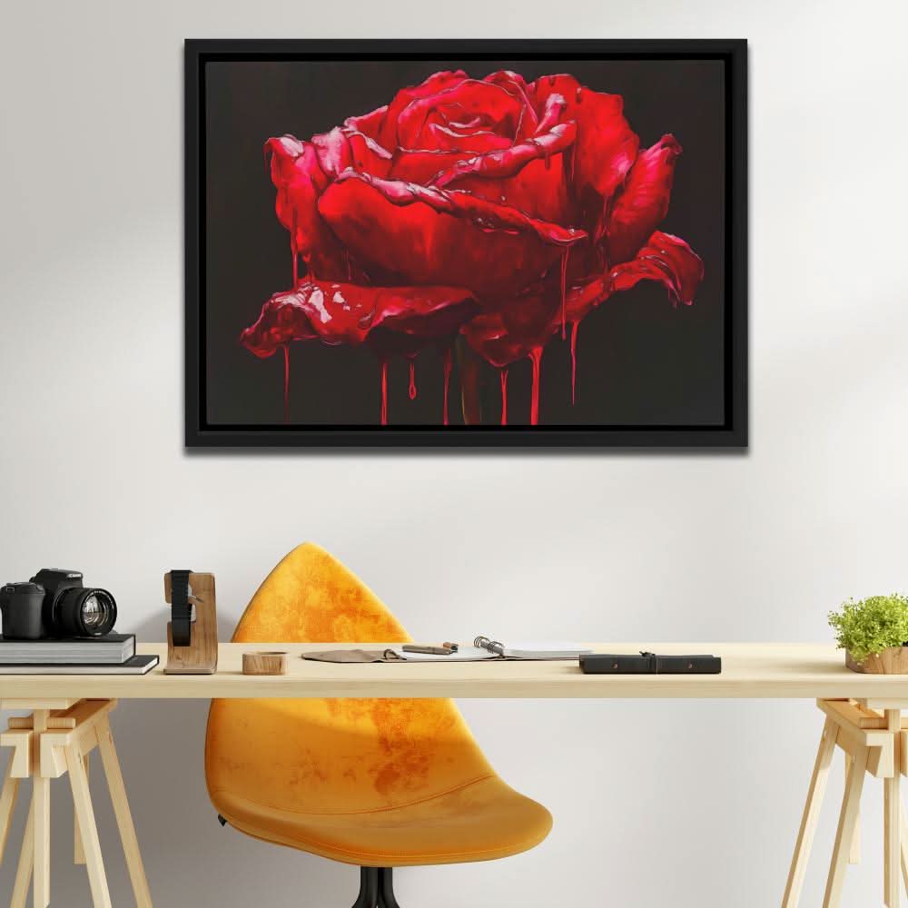 Red Rose Dripping - Oversized Dark Academia Canvas Wall Art