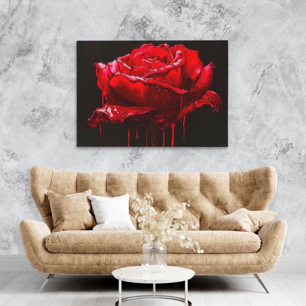 Red Rose Dripping - Red Wall Art for Lounge