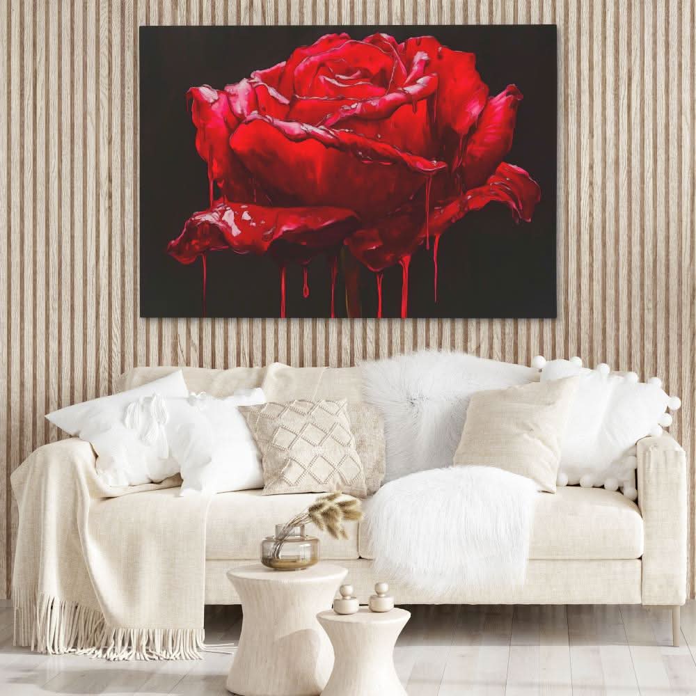 Red Rose Dripping - Abstract Wall Art in Black Frame