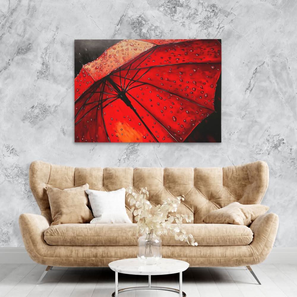 Red Umbrella - Urban Wall Art in Black Frame