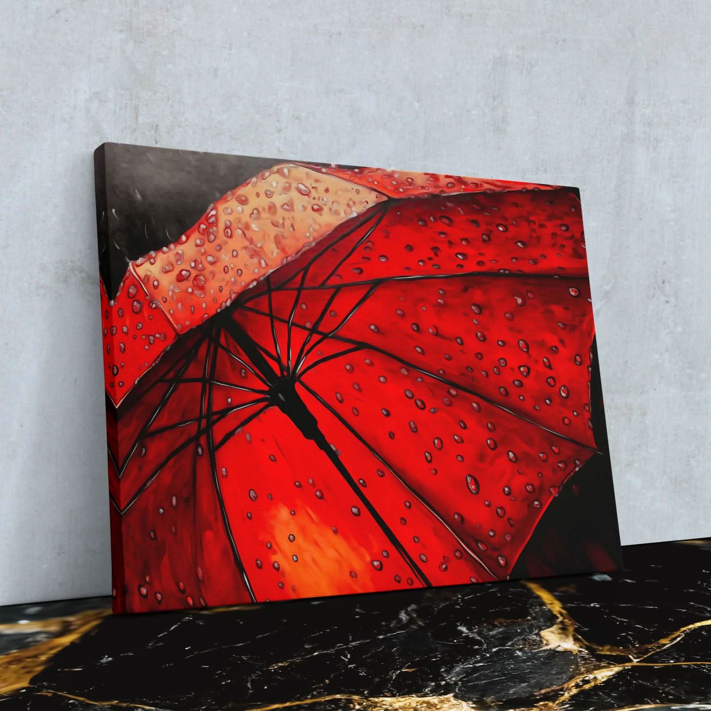 Red Umbrella - Abstract Wall Art in Black Frame