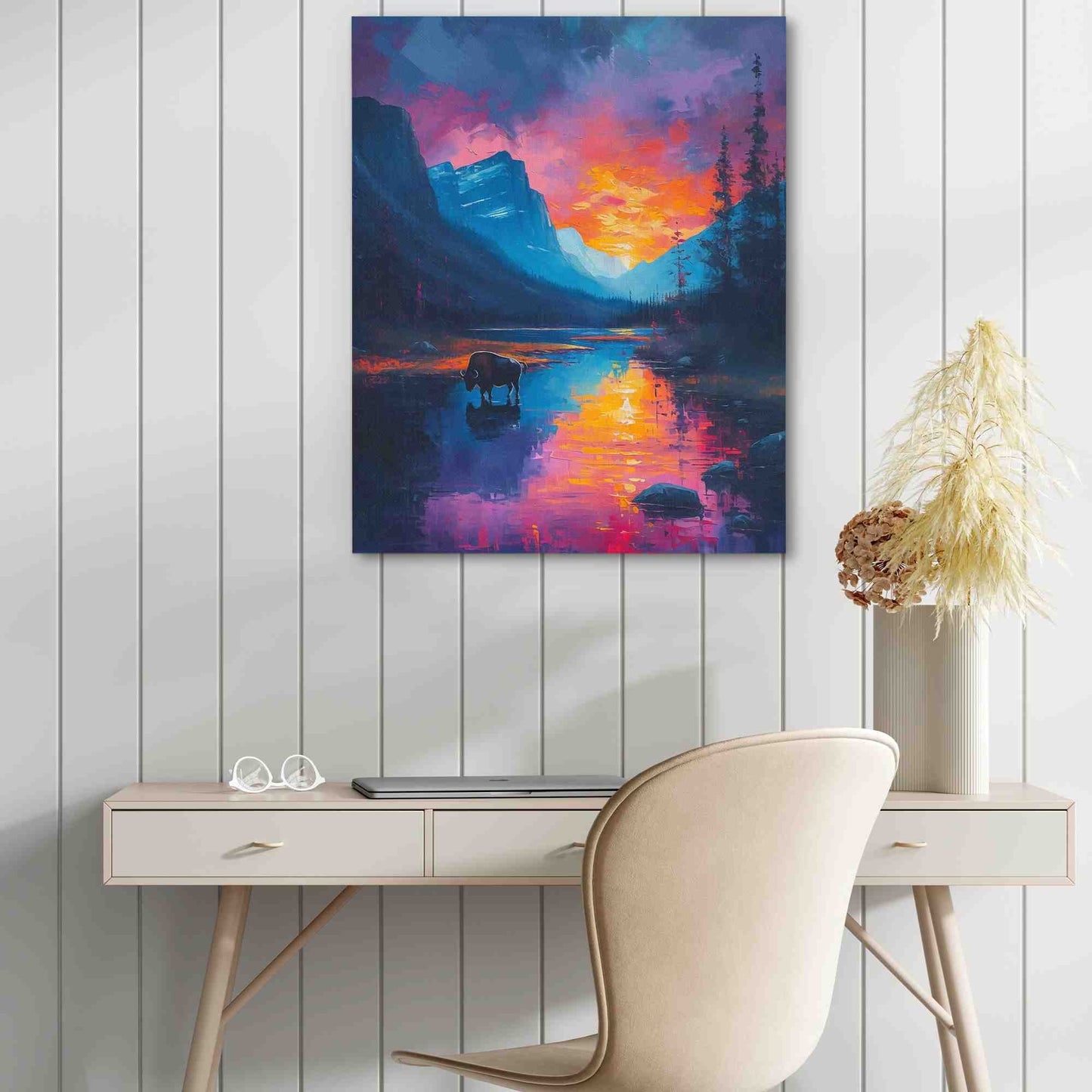 Refined Reflection - Mountain Wall Art in Black Frame