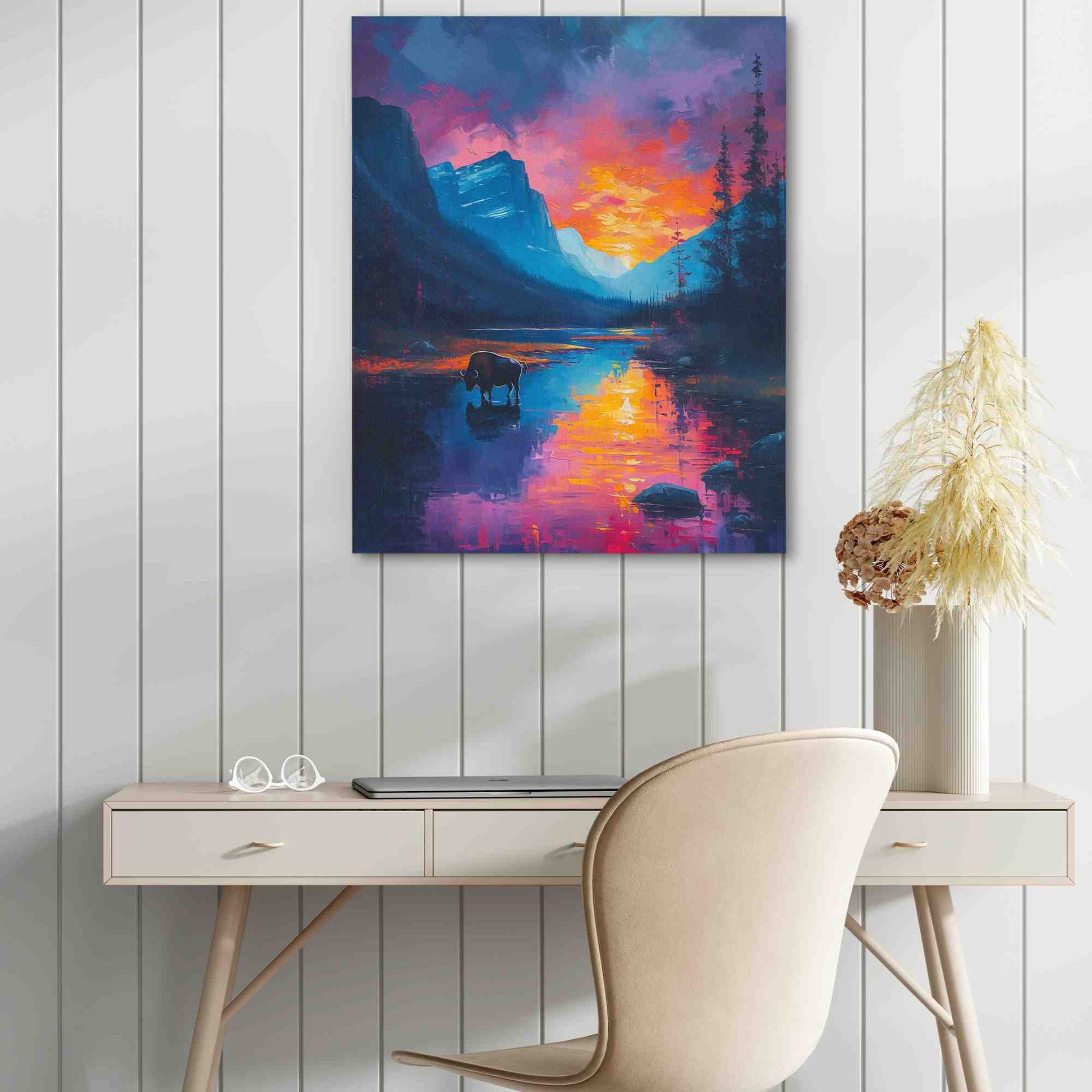 Refined Reflection - Mountain Wall Art in Black Frame