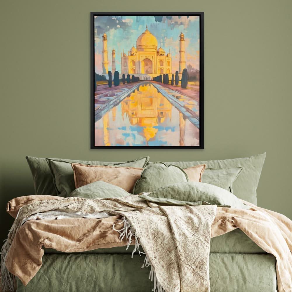 Reflection of the Taj Mahal - Beige Canvas Wall Art