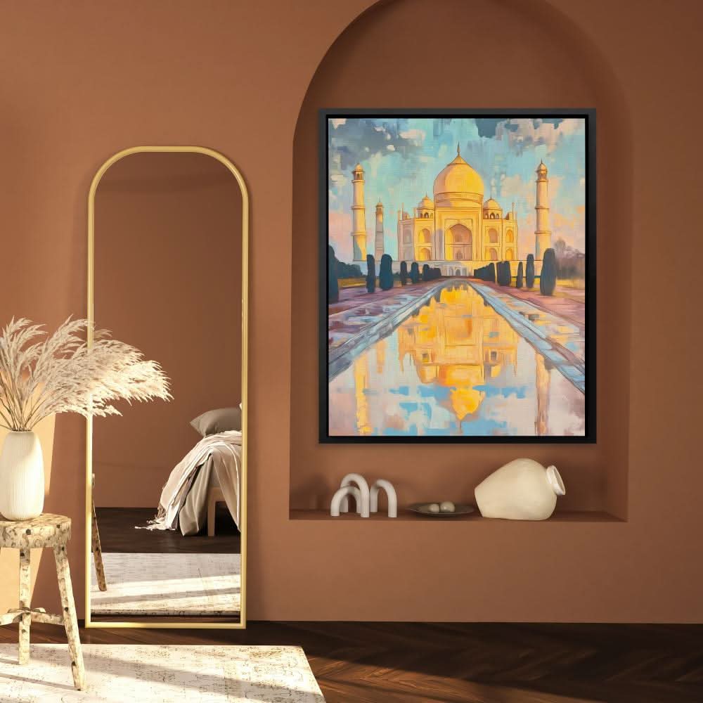 Reflection of the Taj Mahal - Architecture Wall Art in Black Frame