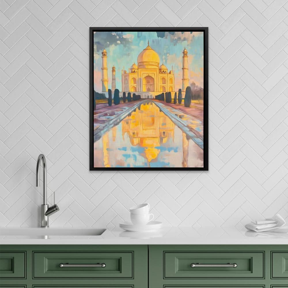 Reflection of the Taj Mahal - Beige Wall Art for Hallway