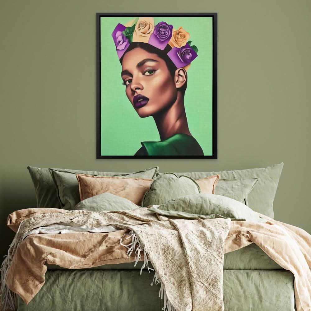 Regal Bloom - Figurative Green Canvas Wall Art