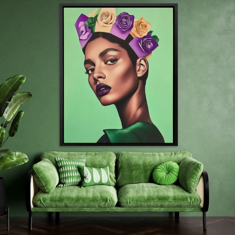 Regal Bloom - Green Wall Art for Women’s Office Art