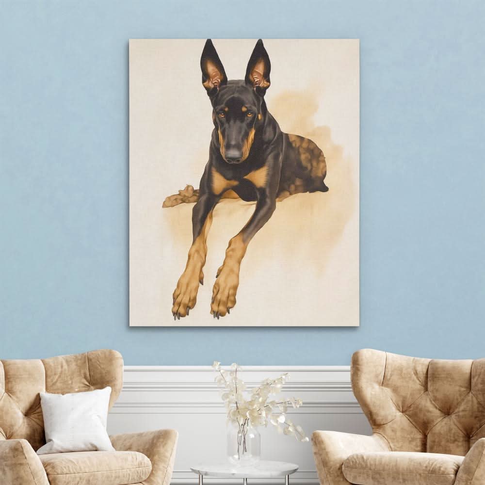 Regal Doberman Portrait - Brown Canvas Wall Art